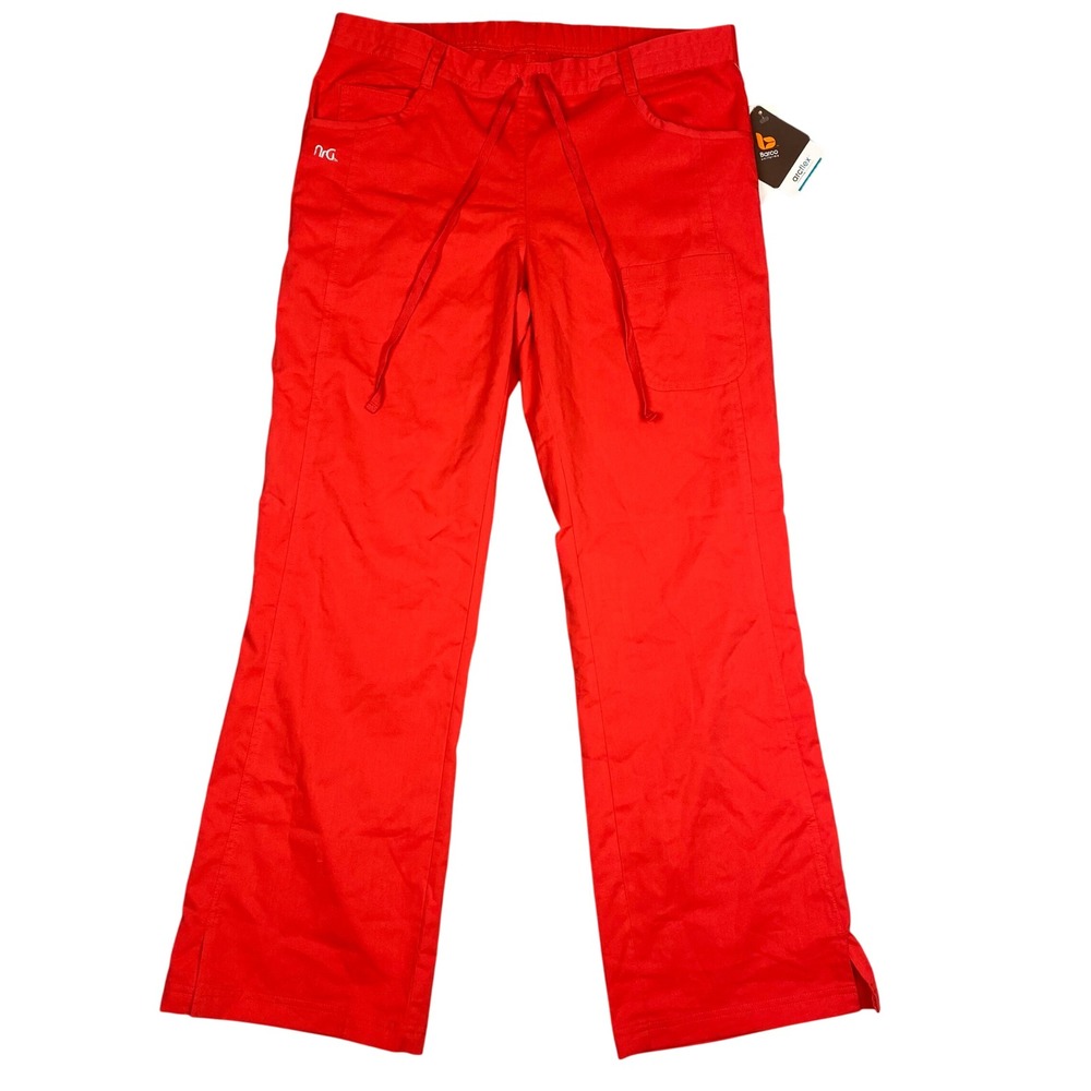 Barco NRG 3207 Tie Front Straight Leg Scrub Pants Women M Poppy Red